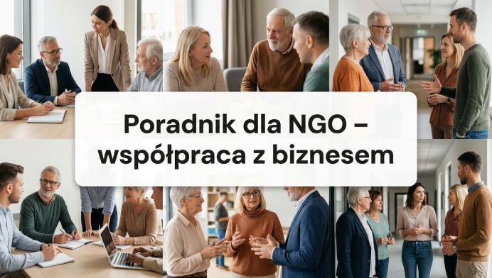 Grafika z hasłem "Poradnik dla NGO - współpraca z biznesem"
